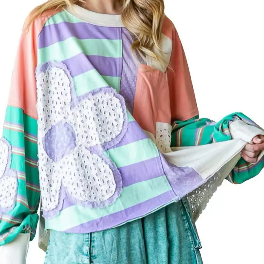 Appliqued Floral Lightweight Oversized Sweatshirt Size Large NWOT - Picture 16 of 16